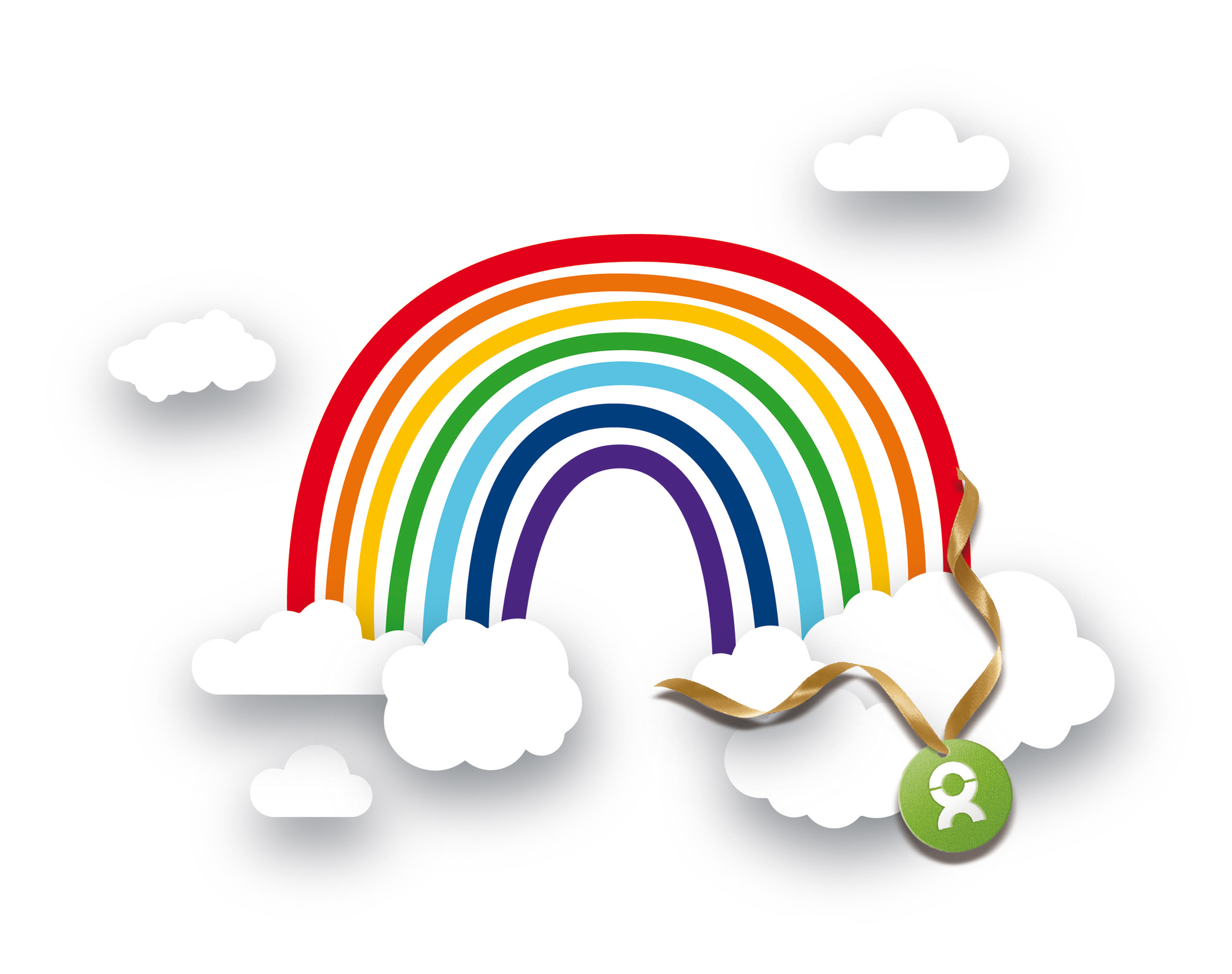 Beispiel digitales Geschenk Spende: Grafik eines Regenbogens mit weißen Wölkchen und einem Oxfam-Logo
