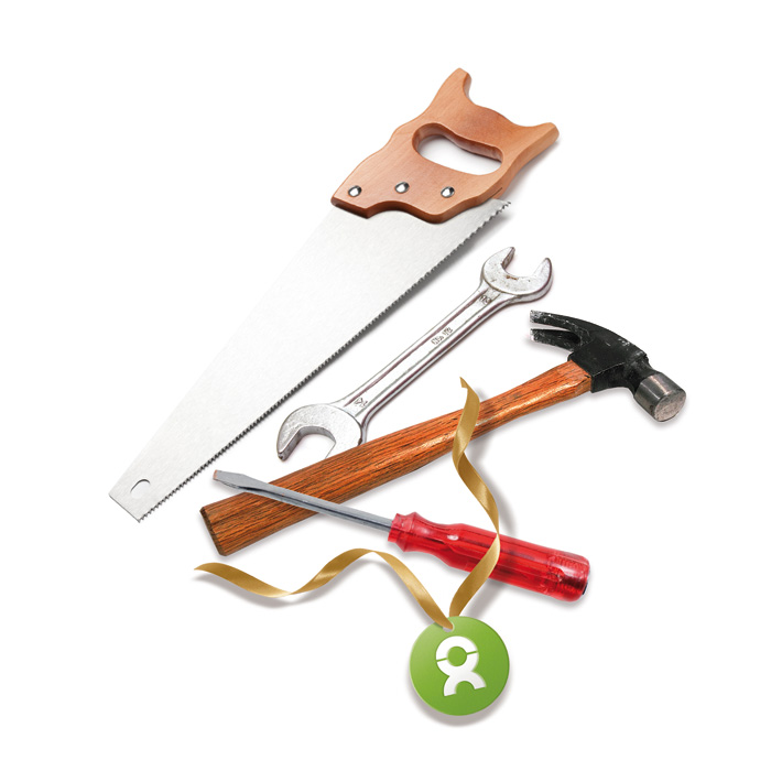 Beispiel Geschenk Spende Werkzeug: Grafik von einem Werkzeugset mit Säge, Schraubschlüssel, Hammer und Schraubenzieher